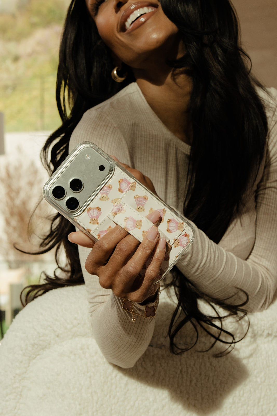 LEATHER SERPENTINE PR PHONE CASE WITH CARD HOLDER