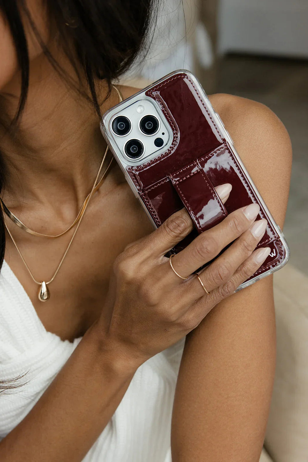 CC IPHONE CASE WITH WALLET AND STRAP WHITE